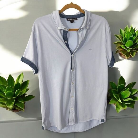 Michael Kors Men's Light Blue Short Sleeve Button Down - Picture 1 of 8